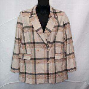 Maison d'Amelie Plaid Blazer Jacket Womens Large L Beige Work Office Casual Y10X